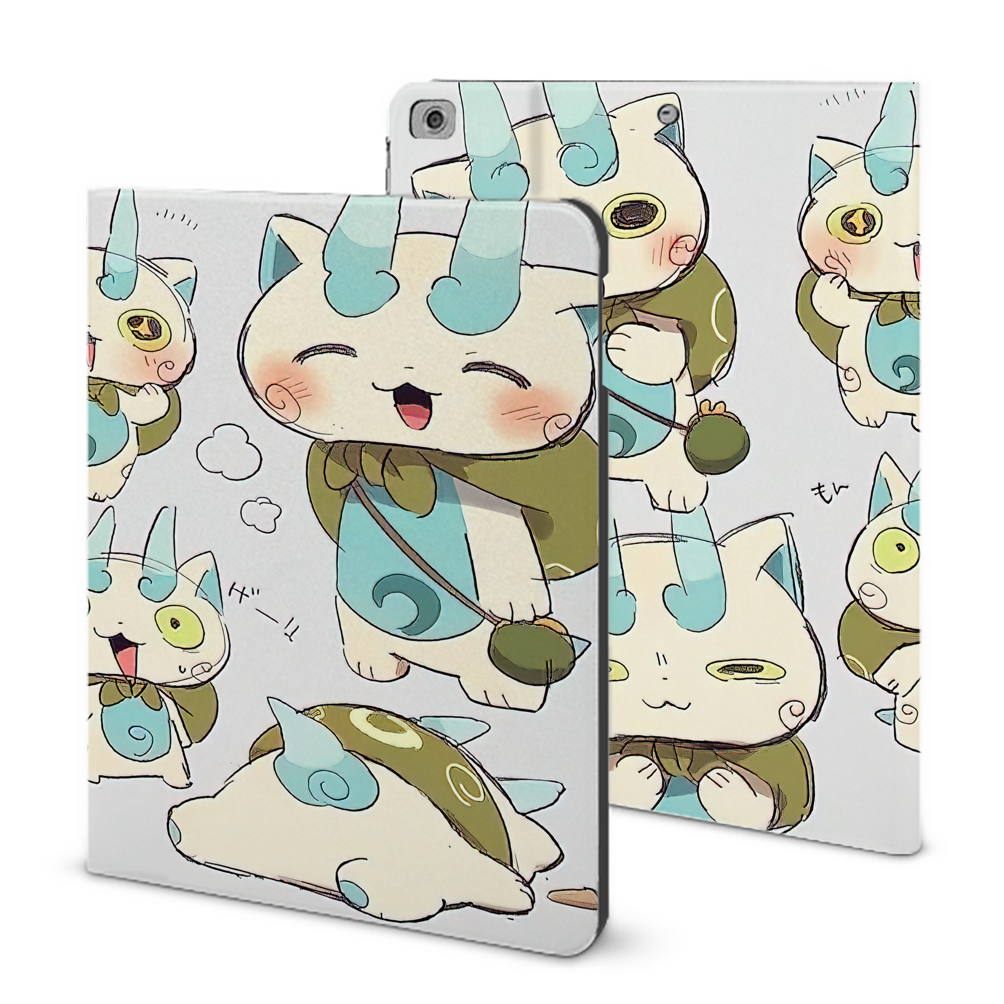（画像用） 妖怪ウォッチ Yo-kai Watch IPad ケース ブック型 PUレザー TPU 耐衝撃 軽量 薄型 ペン収納なし 全面保護 IPad 各モデル対応